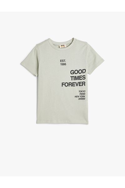 Koton Cotton Short Sleeve Slogan Printed Crew Neck T-Shirt