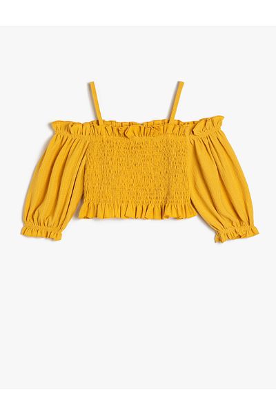 Koton Crop Blouse Low Shoulder Straps Gippeli Short Sleeve
