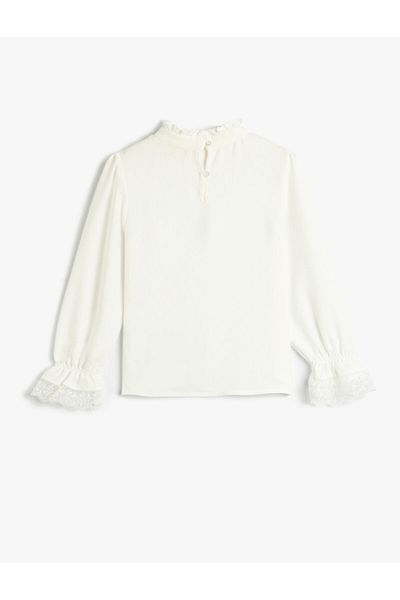 Koton Blouse Long Sleeve High Collar Lace Detailed Viscose