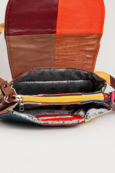 Dericlub 2034m Genuine Leather Women's Crossbody Bag Turquoise/Red