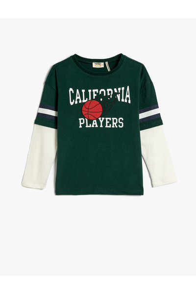 Koton Μπλουζάκι με στάμπα βαμβακερή λαιμόκοψη με μακρύ μανίκι