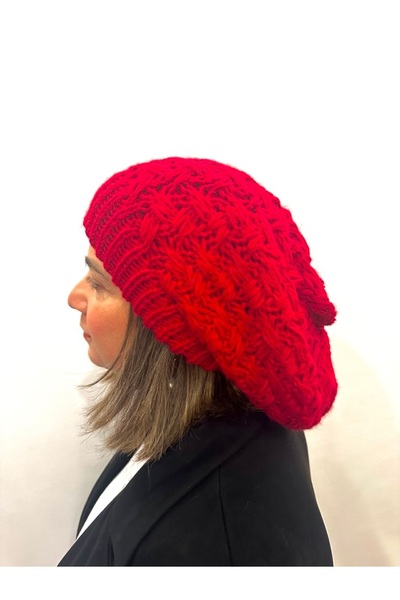 alsaccessories Women's Red Color Knitted Diamond Model Painter Model Hair Cap, Hat
