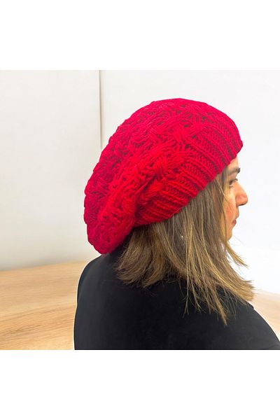 alsaccessories Women's Red Color Knitted Diamond Model Painter Model Hair Cap, Hat