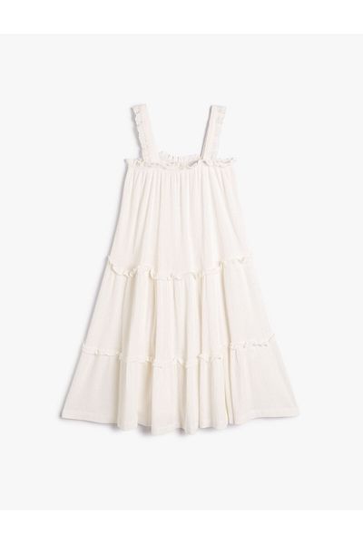 Koton Midi Dress Strap Layered Textured Comfortable Cut