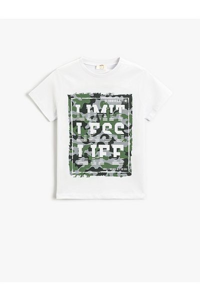 Koton Tricou cu mânecă scurtă imprimat Bumbac cu decolteu triplu