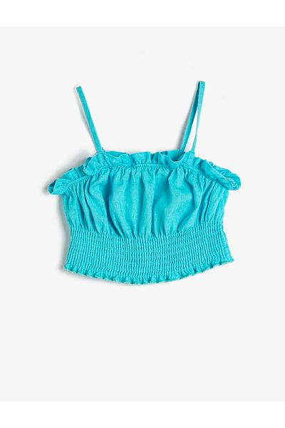 Koton Μπλούζα λινό Crop με τιράντες, λεπτομέρεια Frilly Gipe