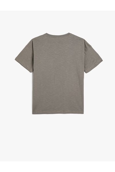 Koton Short Sleeve T-Shirt Printed Flap Pocket Detailed Crew Neck Cotton