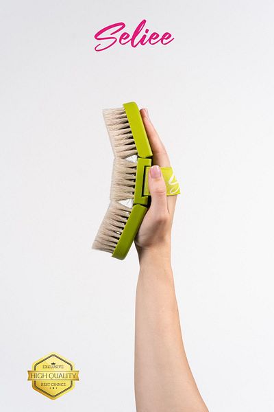 Seliee Ergonomic Natural Horsehair Cellulite Brush (with Storage Box Gift)