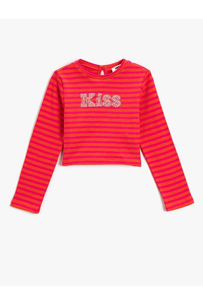 Koton Crop Long Sleeve T-Shirt Embroidered