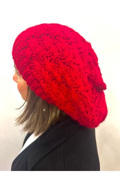 alsaccessories Women's Red Color Knitted Diamond Model Painter Model Hair Cap, Hat