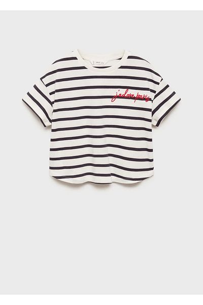 MANGO Kids Ριγέ μπλουζάκι με κεντημένη λεπτομέρεια
