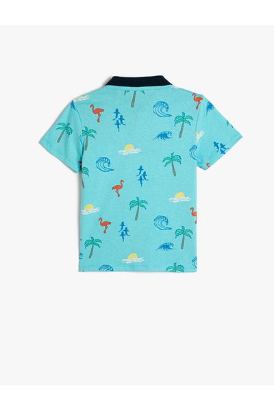 Koton Polo-T-Shirt mit kurzen Ärmeln, geknöpft, mit Palmenmuster aus Baumwolle