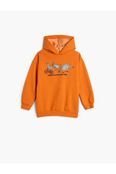 Koton Kapuzen-Sweatshirt mit Dinosaurier-Aufdruck, langärmlig aus Baumwolle