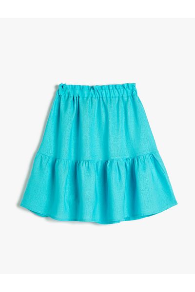Koton Midi Skirt Layered Elastic Waist Linen Blend