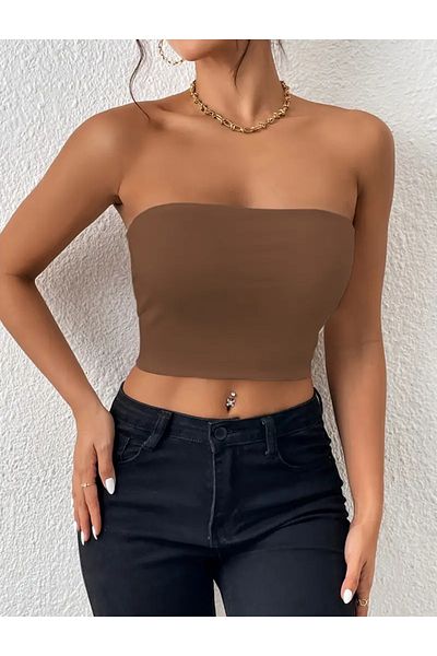 Olyssia Γυναικείο μπουστάκι στράπλες Crop Top – Stretchy Bandeau Single Jersey υφασμάτινη μπλούζα – Basic Chic Casual Top