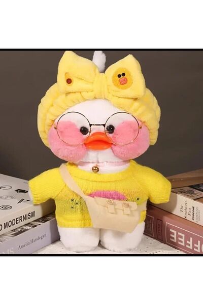 Lalafanfan Kawaii Beyaz Renk Karikatür 30cm Ördek Peluş Doğum Günü Hediyesi Aksesuarlı Ördek