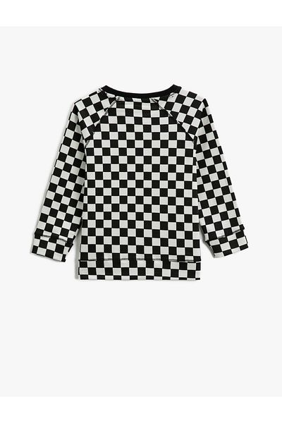 Koton Tricou cu mânecă lungă imprimat cu carouri, cu decolteu rotund