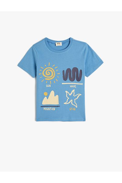 Koton T-Shirt Summer Themed Short Sleeve Crew Neck Cotton
