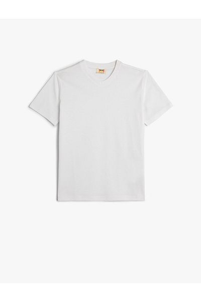 Koton Kurzarm-Basic-T-Shirt aus Baumwolle mit V-Ausschnitt
