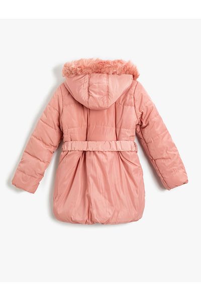 Koton Long Puffer Jacket with Faux Fur Detail