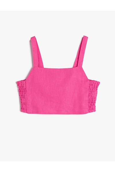 Koton Crop λινή μπλούζα με τιράντες και λεπτομέρεια παραθύρου στο πίσω μέρος
