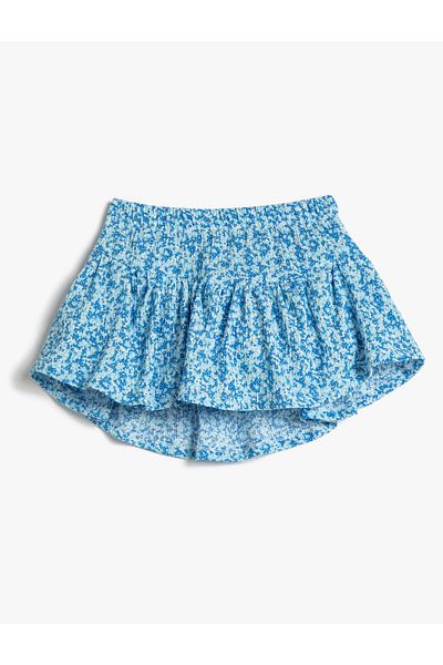 Koton Floral Skirt with Elastic Waist and Pleated Texture