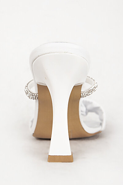 Dericlub White Stone Heeled Women's Evening Dress - Zy 7716 Genuine Leather