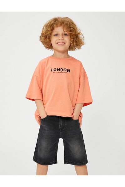 Koton Tricou cu temă Londra - Imprimat pe spate, bumbac cu mâneci