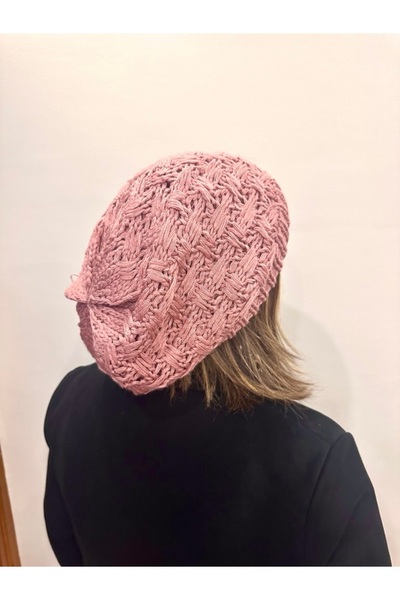 alsaccessories Women's Pink Color Knitted Diamond Model Painter Model Hair Cap, Hat