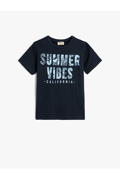 Koton Cotton Tropical Printed Short Sleeve Crew Neck T-Shirt
