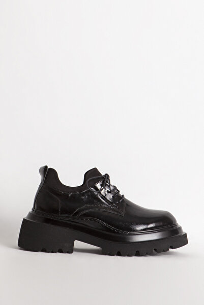 Dericlub 88158 Γυναικεία παπούτσια Oxford από γνήσιο δέρμα λουστρίνι μαύρο