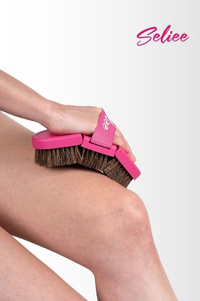 Seliee Ergonomic Natural Horsehair Cellulite Brush (with Storage Box Gift)