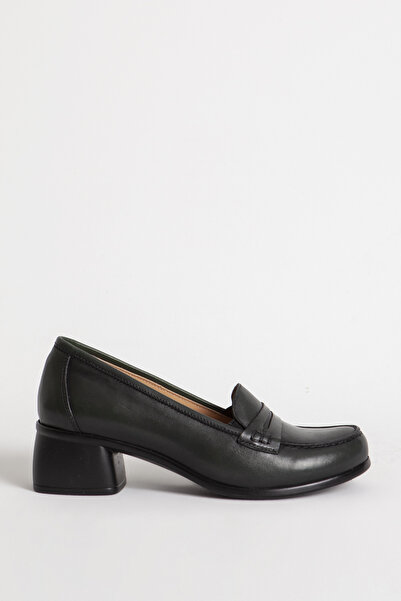 Dericlub Dericlub Women's Square Heels Classic Shoes Real Leather Br 04045 Khaki