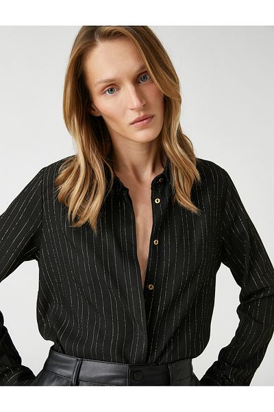 Koton Glitter Hidden Button Long Sleeve Shirt