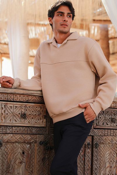 Whish Ιταλικό φούτερ με γιακά Tierra Sand Loose Fit