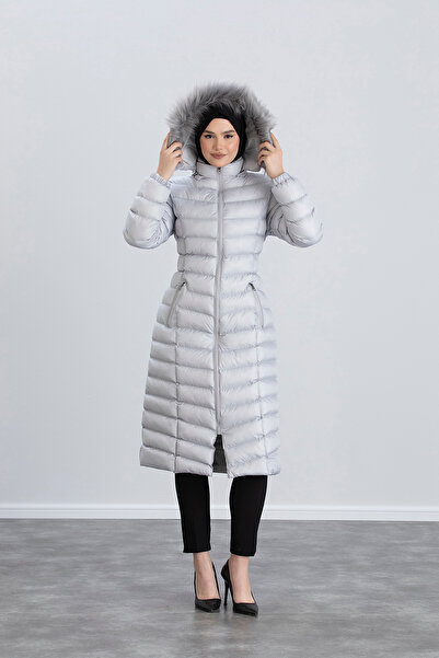 Space Fashion Women's Long Gray Puffer Coat