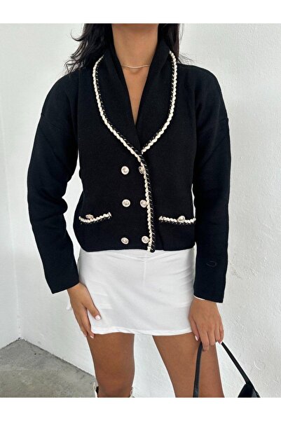 Kayaka triko Buttoned Neckline Knitted Cardigan with Pocket Detail