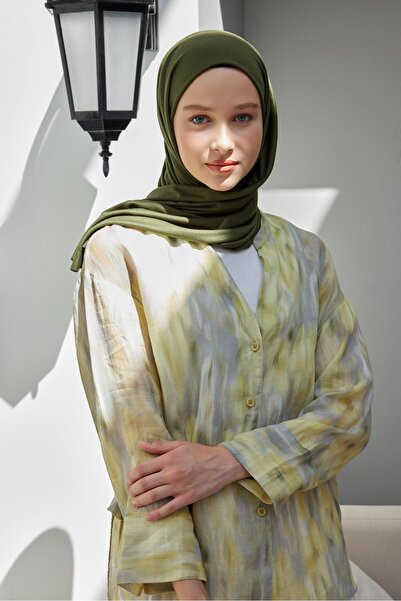 Şalland Χτενισμένο Βαμβακερό Σάλι Σκούρο Χακί