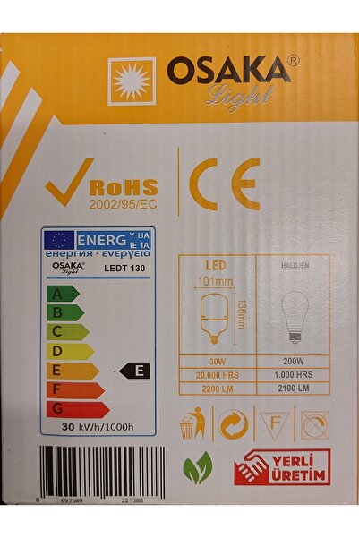 Osaka Light 30w 3000K Gün Işığı (Sarı Işık) E27 Duylu 2200 Lümen E Enerji Torç Led Ampul (DİKKAT BÜYÜK EBATLI)