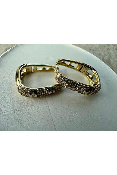 YD İthalattan Vıp Çelik Zirkon Taşlı Gold Küpe