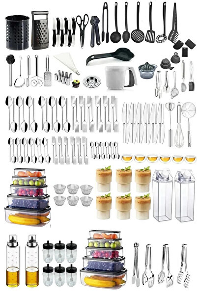Mirilliahome 168 Piece Fork Spoon Knife Set, Simple Model Dinner Set for 12 Persons, Ladle Spatula Colander Pan