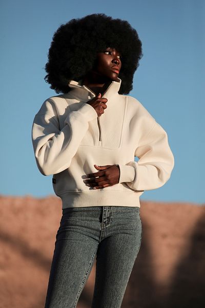 Whish Hanorac cu fermoar Alegre Perla Loose Fit Half Crop