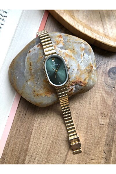 Coliseum Vintage Taş Detaylı Gold İçi Yeşil Kadın Kol Saati
