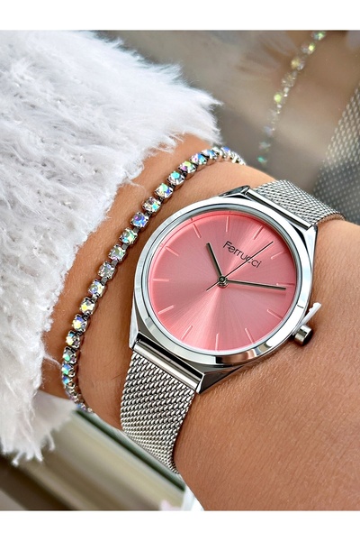 Ferrucci Gümüş Renk Klasik Hasır Sade Model Kadın Kol Saati + BİLEKLİK