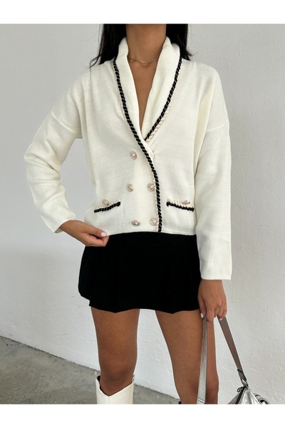 Kayaka triko Buttoned Neckline Knitted Cardigan with Pocket Detail