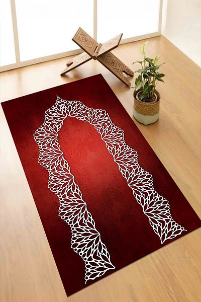 Viyana Home Digital Printed Non-Slip Base Washable Dowry Gift Prayer Mat Prayer Rug, Seccade-115-Red,