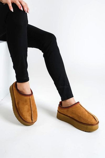 TOLİA Tazz Beige Suede Ankle Boots with Furry Inside Flat Sole Women's Shoes