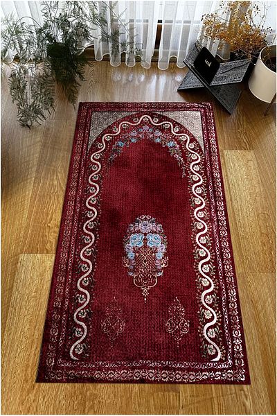 Viyana Home Digital Printed Non-Slip Base Washable Dowry Gift Prayer Mat Prayer Rug, Seccade-128-Red,