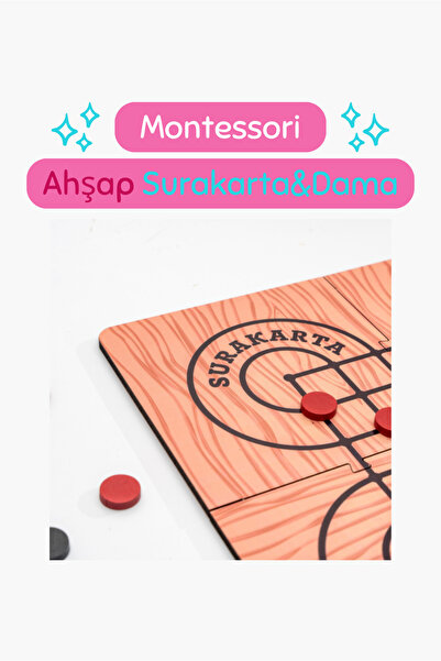 Hopiers Montessori Ahşap Surakarta & Dama Oyun Seti / 2 Oyun Bir Arada / Zeka Geliştirici Kutulu Oyun Seti