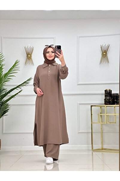 Enans Design Σετ γυναικείο παντελόνι τουνίκ 2 τεμαχίων, φόρεμα με κουμπιά με ...